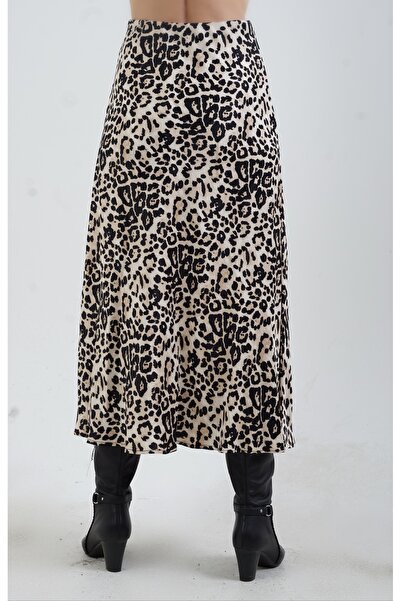 Zelish My Sister Fusta bej cu model leopard din satin