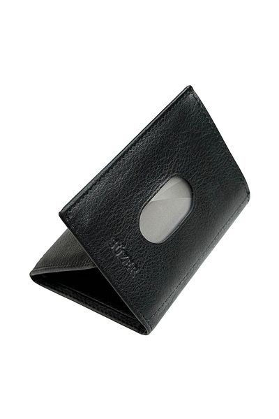 Süzer Deri Black Genuine Leather 3 Fold Snap Closure Men's Credit Card Holder Mini Wallet