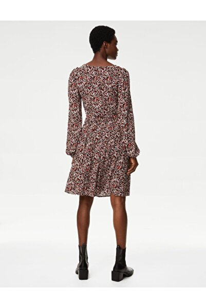 Marks & Spencer V Yaka Desenli Mini Elbise