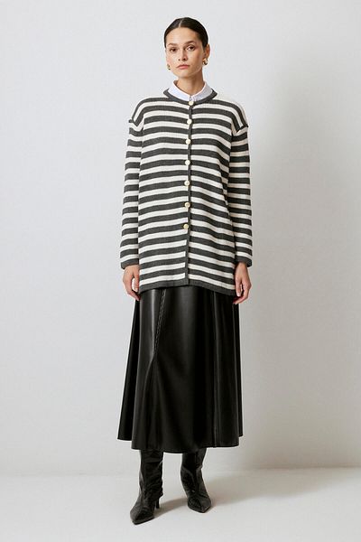 Touché Privé Gold Buttoned Striped Long Cardigan