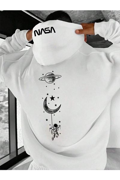 Derays Hanorac cu glugă supradimensionat cu imprimeu special Nasa, unisex, pentru femei/bărbați