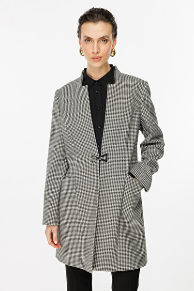 Ekol Kazayağı Desenli Metal Aksesuarlı Kaban