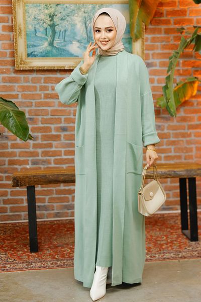 Neva Style طقم حجاب محبوك باللون الأخضر - 50049CY
