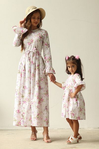 KÜÇÜĞÜM BUTİK Pink Purple Floral Hijabbeyazzemin - Συνδυασμός μητέρας και κόρης (ΜΟΝΟ ΠΩΛΕΙΤΑΙ)