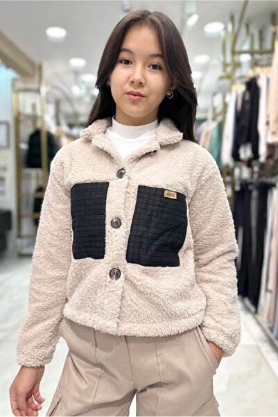 Minimoda Kids Plush Fabric Buttoned Girls Jacket