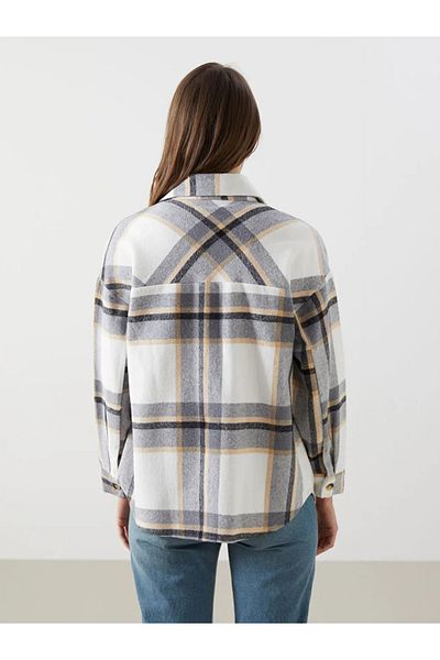 LC Waikiki Cămașă de lemn oversize pentru femei LCW Comfort, în carouri, gri