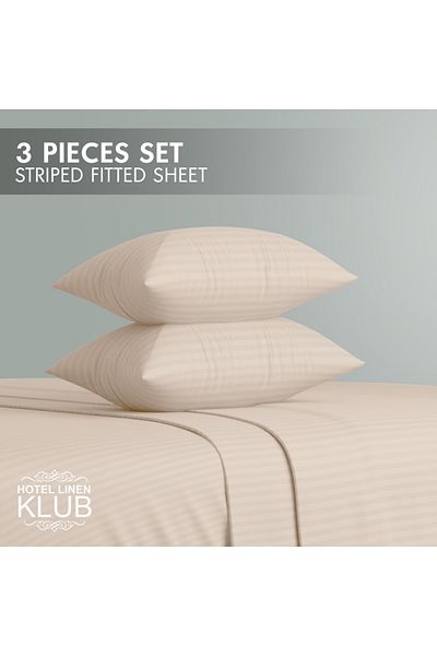 Hotel Linen Klub King-striped Fitted Sheet Set - Premium And Durable Quality, Deep Pocket For A Perfect Fit