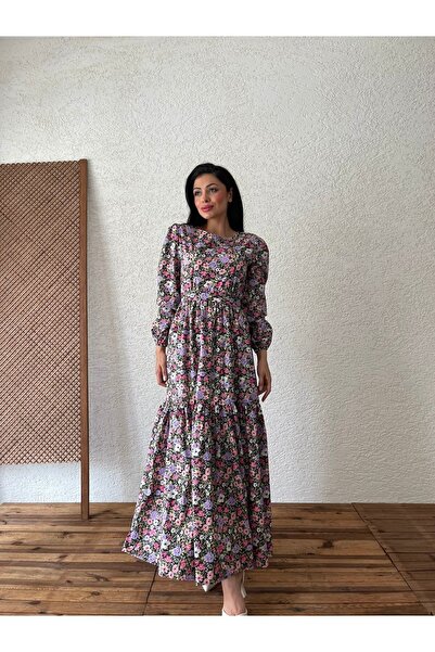 KÜÇÜĞÜM BUTİK Λιλά Hijab - Φόρεμα με πολύ φλοράλ στάμπα