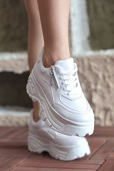 Madam Tarz Keita Kalın Tabanlı Fermuar Detaylı Kadın Spor Ayakkabı 6 cm