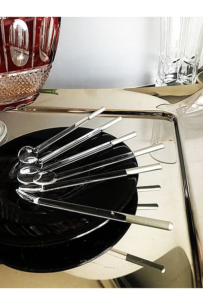 DECOSTYLE Set of 6 Silver Tea and Coffee Mixing Spoons - Glass 11 cm