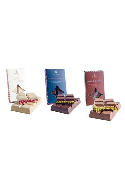 Taze Çikolata Antep Fıstıklı Ve Kırmızı Meyveli Kadayıflı 3'lü Dubai Çikolatası