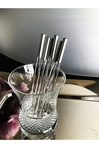 DECOSTYLE عبوة من 6 ملاعق فضية لخلط الشاي والقهوة - زجاج 11 سم