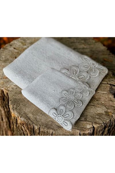 Çeyiz Bahçesi Σετ πετσετών Marie Velvet Dowry Garden - Γκρι, 50x90 και 30x50