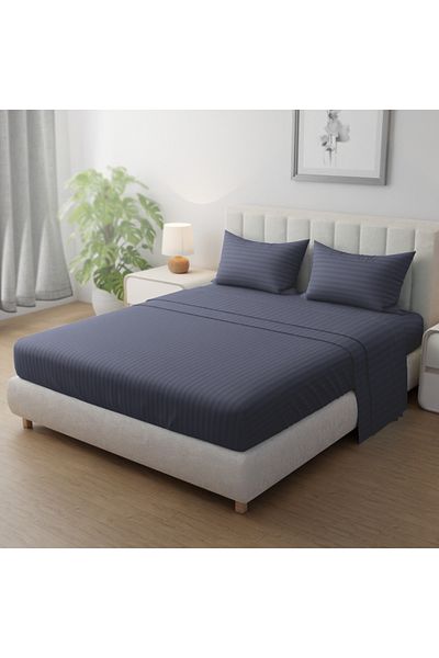 Hotel Linen Klub King-striped Fitted Sheet Set - Premium And Durable Quality, Deep Pocket For A Perfect Fit