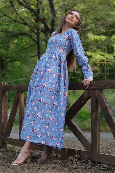 KÜÇÜĞÜM BUTİK Modest Blue Lace Floral Patterned Dress