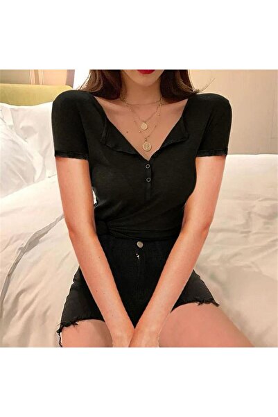 Karakedi Μισό μπλουζάκι γιακά με μαύρο κουμπί