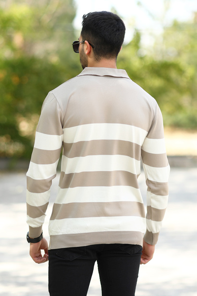 JB John Borners Ανδρικό φούτερ Polo με ρίγες βιζόν-λευκό - 100% Flament Knitwear, Ribbed - 1420