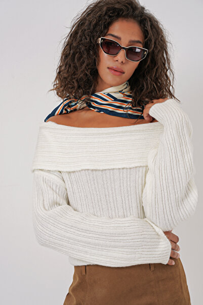 Bigdart 15908 Γυναικείο Ανοιχτό Ώμο Oversize Πλέκτο Κατάστημα - Λευκό