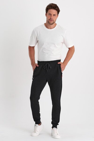 yakamor Men's Zipper Pocket Leg Rib Sweatpants Bottom