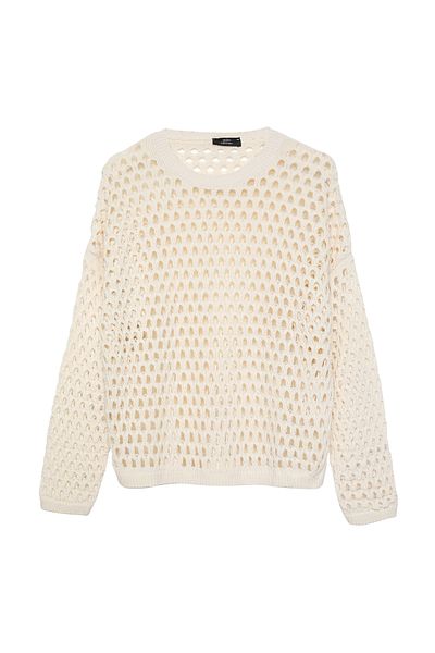Quzu Openwork Detailed Fine Knitwear Cream