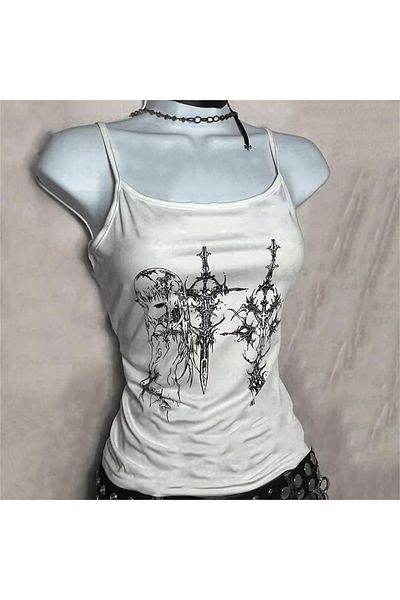 Karakedi White Gothic Anime Sword Strap Crop