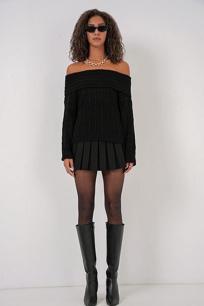 Bigdart 15908 Damen-Strickpullover mit offenen Schultern in Übergröße – Schwarz