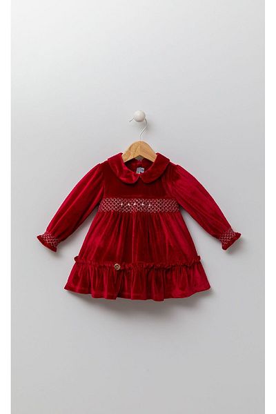 Babydola Velvet Baby Girl Dress - Rococo Embroidered