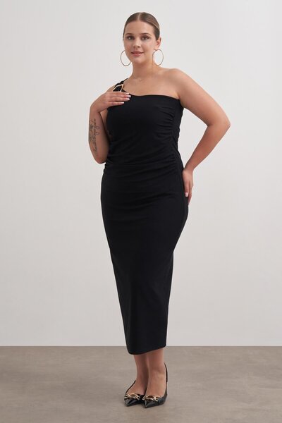 MYLİNE One Shoulder Dress with Metal Buckle Detail