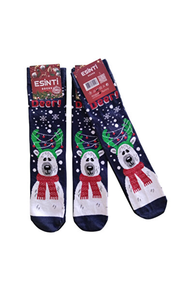 Esinti Чоловічий Жіночий Дитячий Різдвяний олень Тематичний Синій подарунковий довгий новорічний шкарпетка 3 пари