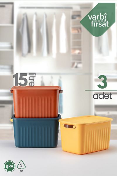 Varbifırsat Boxify Mix 15 Lt - 3 Pieces Organizer Box with Lid, Decorative Storage Organizer