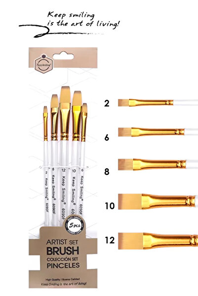 Keep Smiling Fırça Seti 5'li (Suluboya-Akrilik-Yağlı Boya) Düz Uç