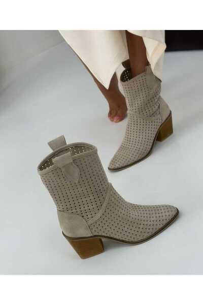 POTEEN Ptc Handy női Western Cowboy bézs sarkú nyári rövid csizma