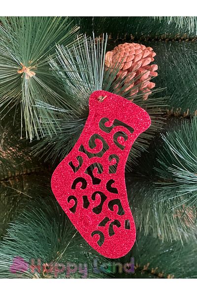 Happyland New Year's Red Glitter Pine Tree Ornament Socks - 6 Pieces 10 cm