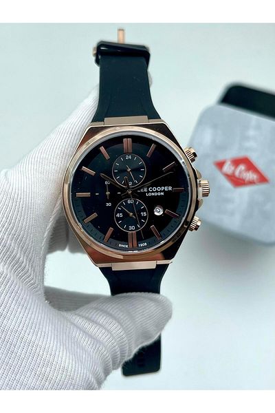Lee Cooper Men's Watch New Season Silicone Black-Rose Color Function with Calendar