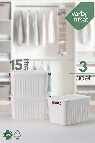 Varbifırsat Boxify White 15Lt 3 Pieces - Organizer Box with Lid, Decorative Storage Organizer