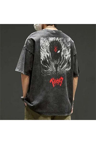 Karakedi Anthracite Anime Berserk : Guts Washed Fabric Unisex κοντομάνικο μπλουζάκι