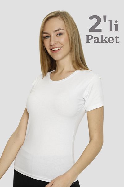 Arma Yıldız White 2-Piece Women's T-Shirt Lycra Short Sleeve Crew Neck Undershirt