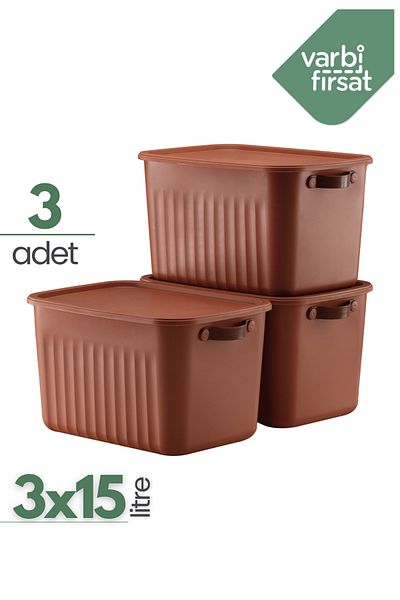 Varbifırsat Boxify Tile - 15 Lt 3 Pieces, Organizer Box with Lid, Decorative Storage Organizer