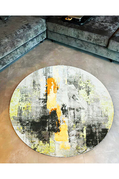 Rugs Modern Halı مجموعة برشلونة سجادة ديكور حديثة مستديرة باللون الرمادي والأ...