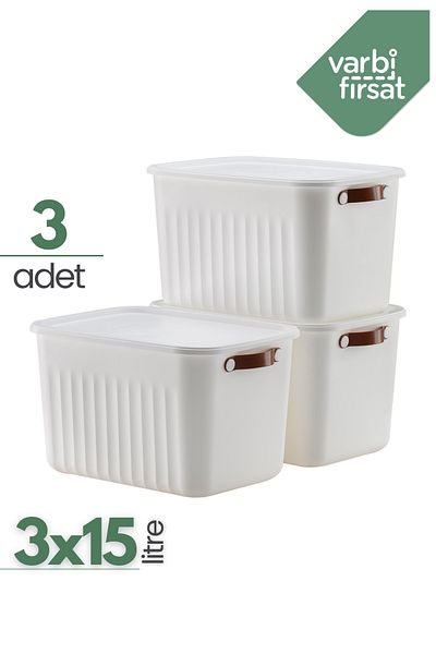 Varbifırsat Boxify White 15Lt 3 Pieces - Organizer Box with Lid, Decorative Storage Organizer