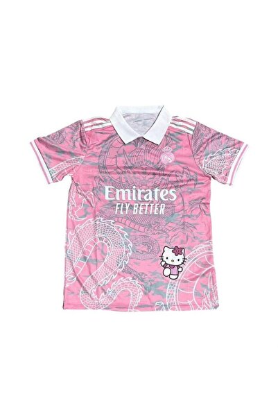 Karakedi Pink Kitty Madrid Dragon Jersey White Button Collar T-Shirt