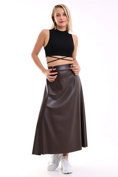 winmoda Μακρυ Φούστα Faux Leather Flared Model ΜΕ ΖΩΝΗ