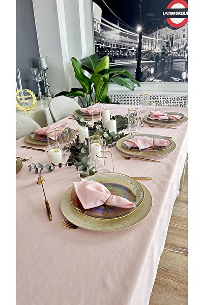 Decamor home Τραπεζομάντηλο με υφή λινό, ασημί ροζ καραμέλα (ΔΕΝ ΠΕΡΙΛΑΜΒΑΝΕΤ...