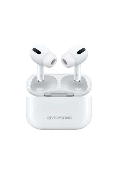 RİVERSONG سماعات أذن ستيريو لاسلكية حقيقية Airfly L7 مع شحن من النوع C، وتحكم باللمس، ومقاومة للعرق، باللون الأبيض