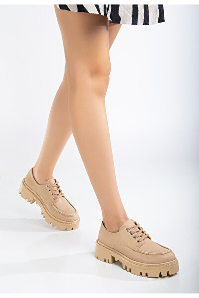 geeta Kadın Rahat Günlük Bağcıklı Cild Ayakkabı Bej