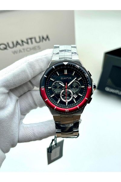 Quantum Sport Steel Function Men's Wristwatch and Gift Wallet - Genuine Leather Card Holder with Calendar