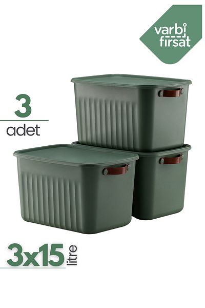 Varbifırsat Green Boxify 15Lt 3Pcs Organizer Box with Lid - Multi-Purpose Decorative Storage Organizer