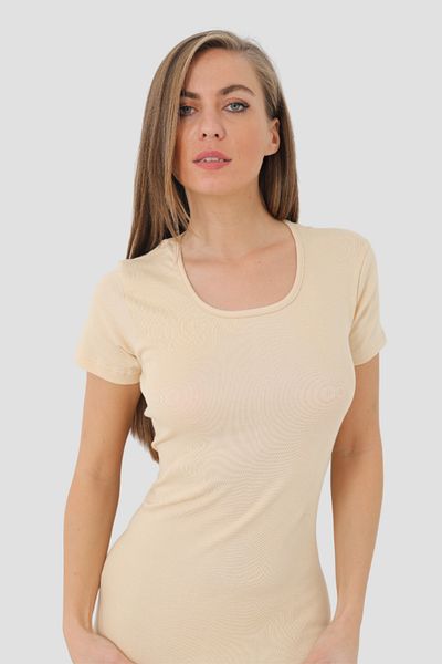Arma Yıldız 2-Pack Women's Skin T-Shirt Crew Neck Short Sleeve Undershirt 100% Cotton Rib