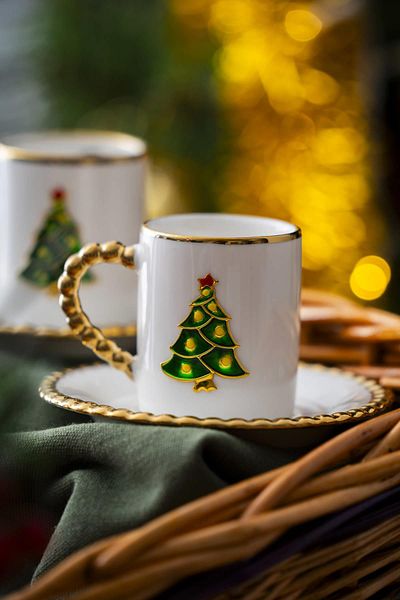 ACAR Dario New Year's Pine Tree Coffee Cup Set for 2 People - 90 ml