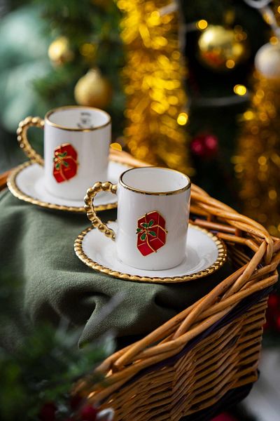 ACAR Dario New Year's Red Gift Box Coffee Cup Set for 2 People - 90 ml